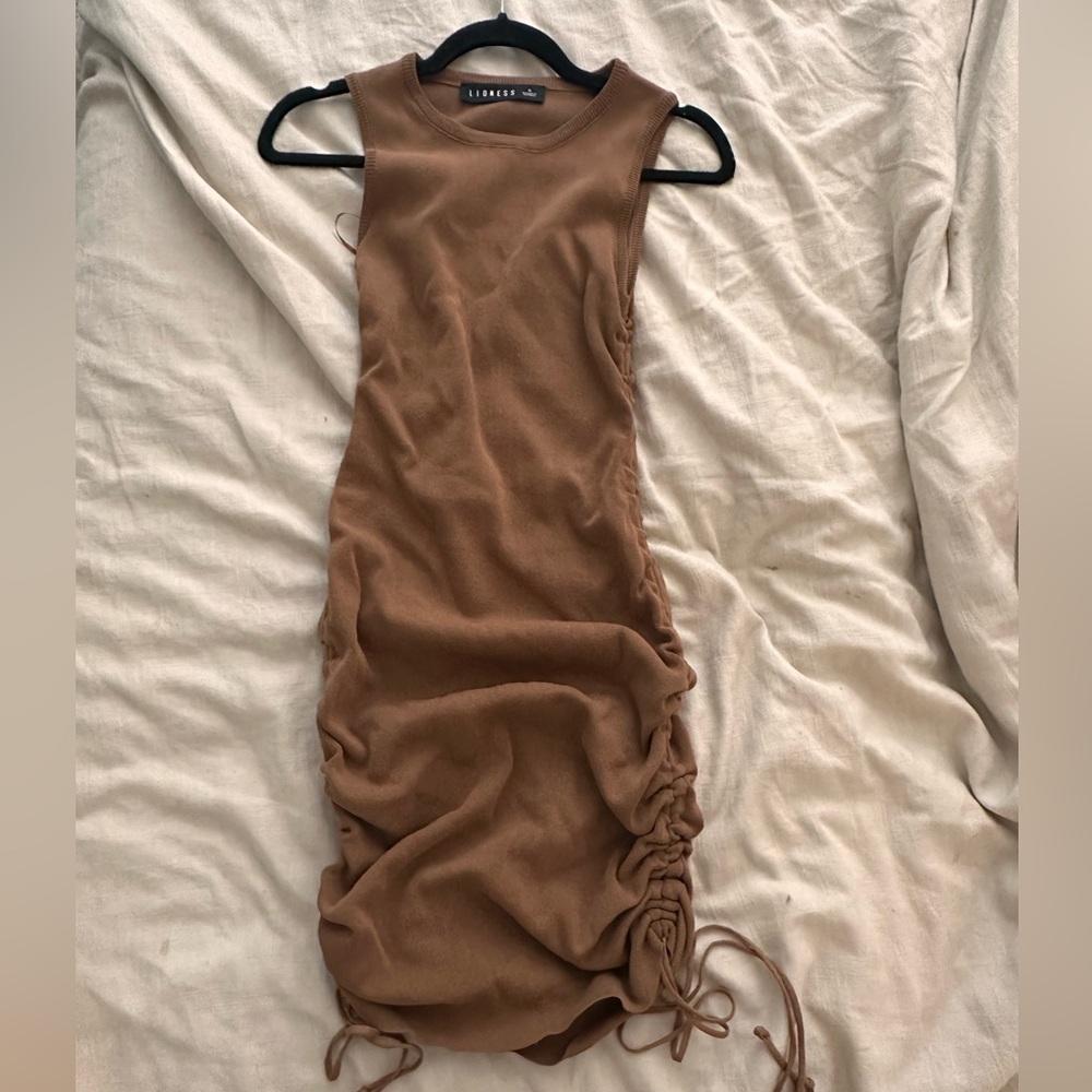 Lioness Hello Molly Ruched Brown Tan Dress - Size S Small